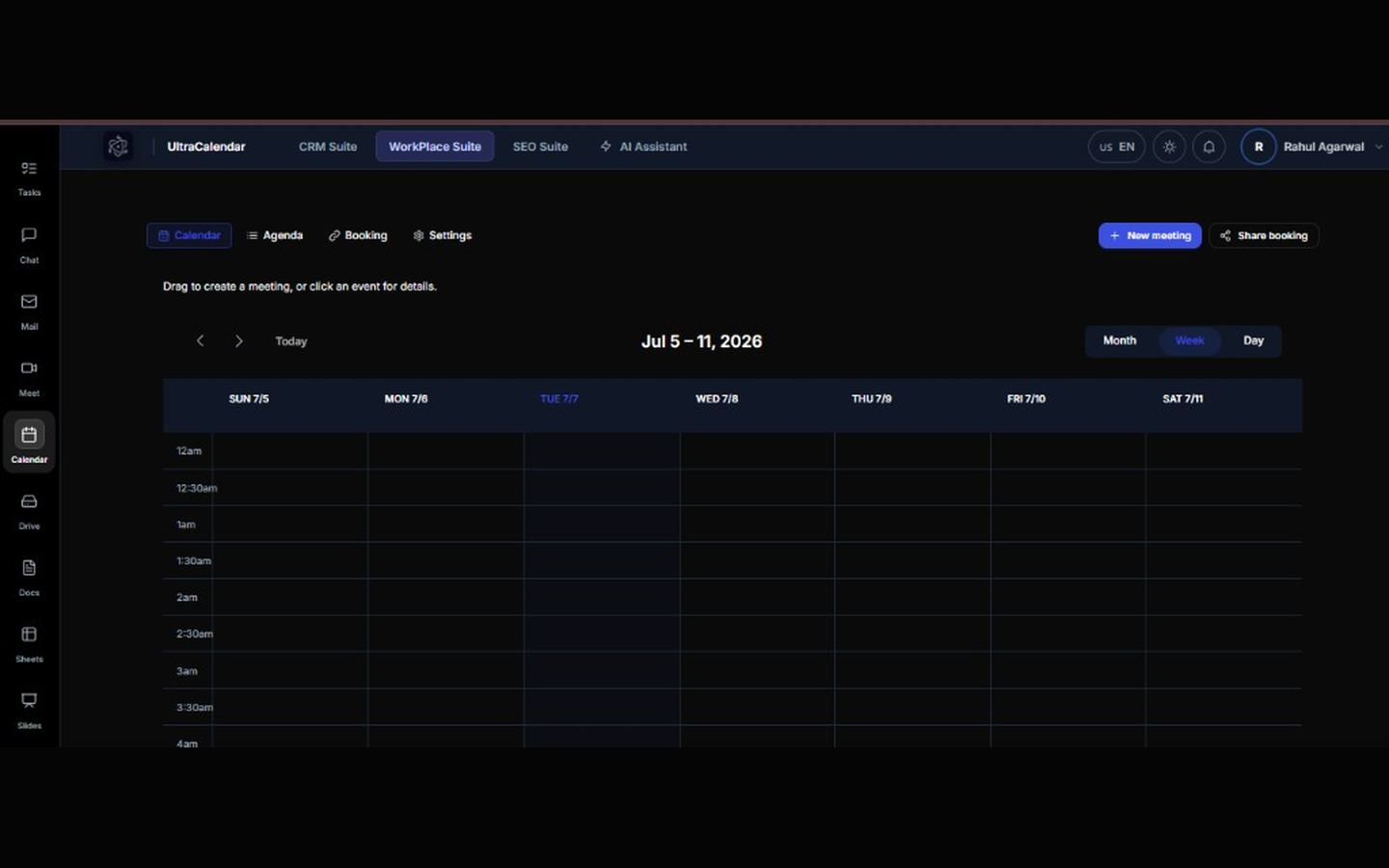 UltraCalendar week view with team events and booking tab in UltraLooper